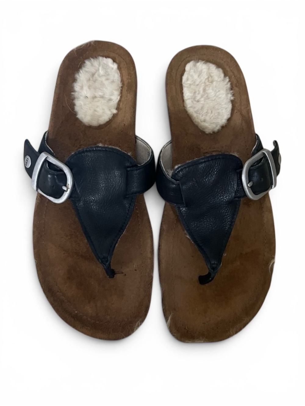UGG Black Leather Lamb’s Wool Sandals Birk Style